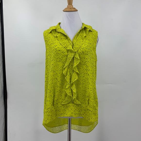 Cabi Blouse Womens S Small Neon Yellow Ruffles Reign Sleeveless Hidden Button - Picture 2 of 12